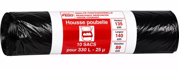 10 SACS POUBELLES NOIRS 330L - 25� H135 L140 D89