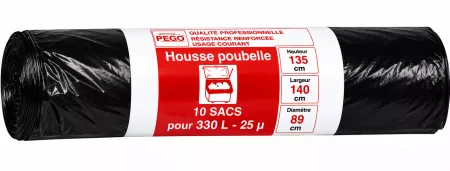 10 SACS POUBELLES NOIRS 330L - 25&micro; H135 L140 D89