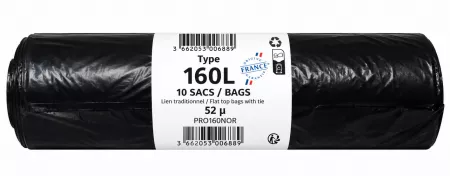 10 SACS POUBELLES STANDARDS NOIRS 160L 92x112 - 52&micro;