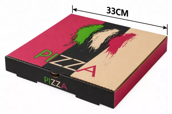 100 BOITES PIZZA 3 COULEURS 33x33x3.5cm