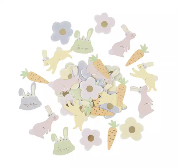 100 Confettis P�ques Papier Jaune, Rose, Lilas, Vert et Or Env 4cm