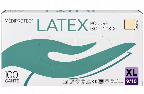 100 Gants LATEX Poudr� Blanc Taille XL