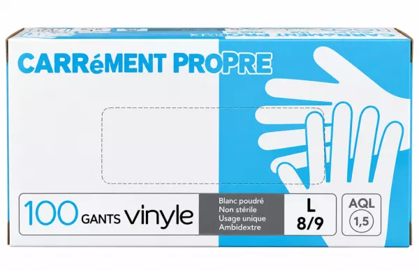 100 Gants VINYLE Poudr� Blanc Taille L