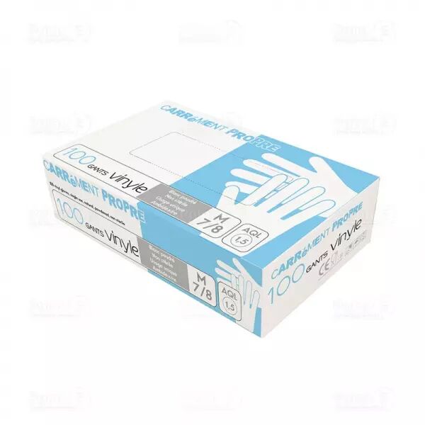 100 Gants VINYLE Poudr� Blanc Taille M
