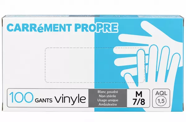 100 Gants VINYLE Poudr� Blanc Taille M