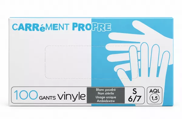 100 Gants VINYLE Poudr� Blanc Taille S