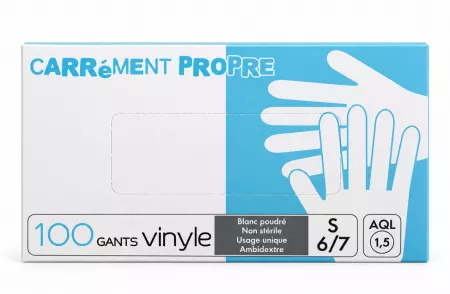 100 Gants VINYLE Poudr&eacute; Blanc Taille S