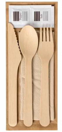 100 KITS COUVERTS BOIS FOURCHETTE/COUTEAU/CUILLERE SEL & POIVRE