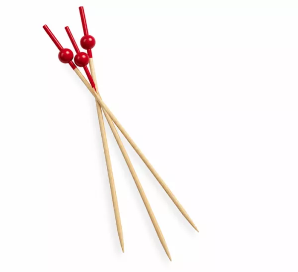 100 PIQUES BAMBOU BOULE ROUGE 9CM