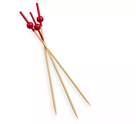 100 PIQUES BAMBOU BOULE ROUGE 9CM