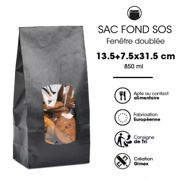 100 SAC SOS FEN NOIR K. VERGE 90G - 13,5+7,5x31,5cm - 100/800