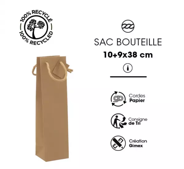 100 Sacs 1 Bouteille Kraft brun 100+90x380 / 22002