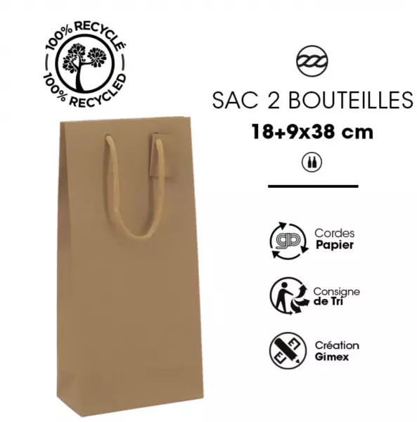 100 Sacs 2 Bouteilles Kraft brun 180+88x380 / 22003