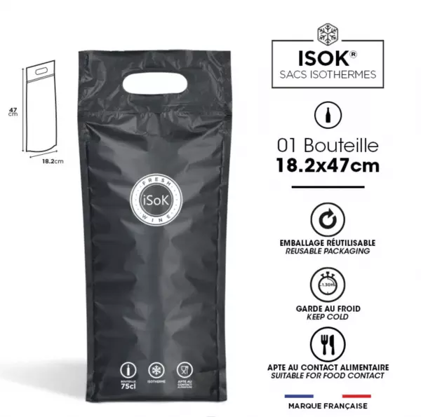 100 Sacs Bouteille Isotherme NOIR / 12346