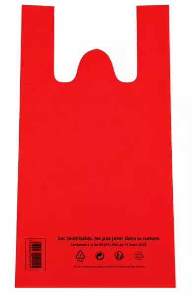 100 SACS BRETELLES PEBD 50� 26+12x45cm ROUGE