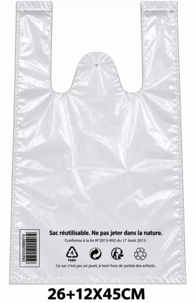 100 SACS BRETELLES PEBD 50� 26+12x45cm TRANSPARENT