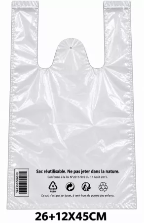 100 SACS BRETELLES PEBD 50&micro; 26+12x45cm TRANSPARENT