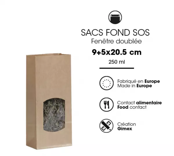 100 Sacs Kraft Brun Fenetre 8.5+5x21.5 / 23102