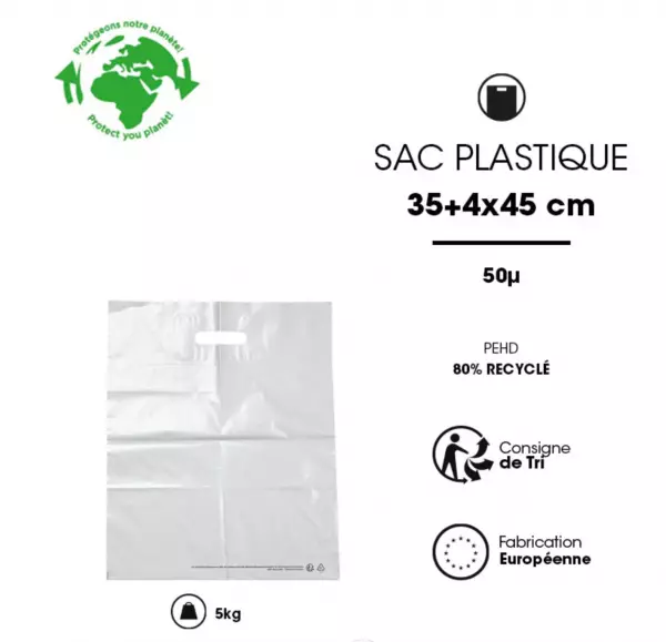 100 Sacs PDS 35x45+4 PCR80% PEBD 50� BLANC