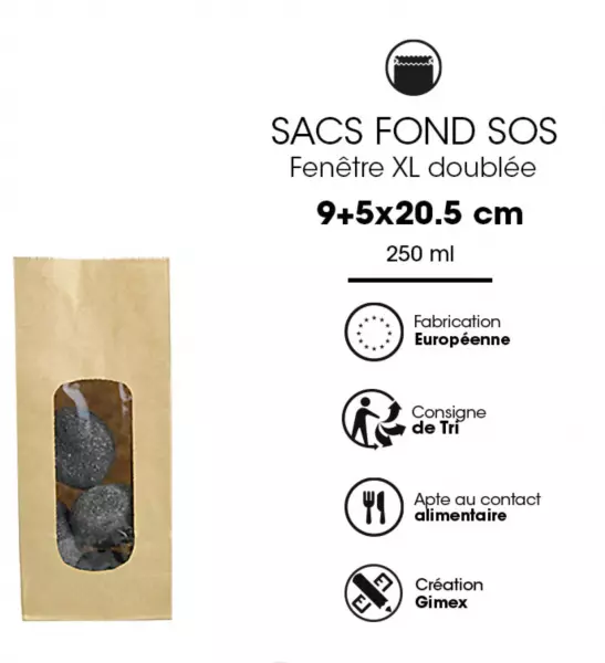 100 Sacs SOS A Fen�tre Doubl� PP 9+5x20.5cm