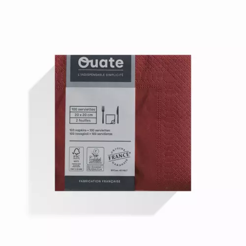 100 Serviettes 2 plis 20x20 BORDEAUX