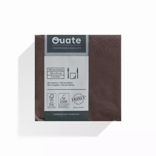 100 Serviettes 2 plis 20x20 CHOCOLAT