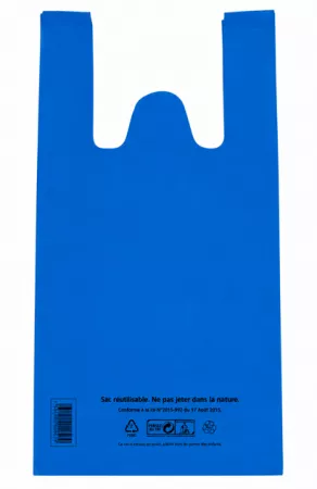 1000 SACS BRETELLES PEBD 50&micro; 26+12x45cm BLEU