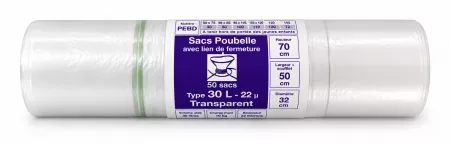 1000 SACS POUBELLE PEBD 22&micro; TRANSP 30L - 50X70