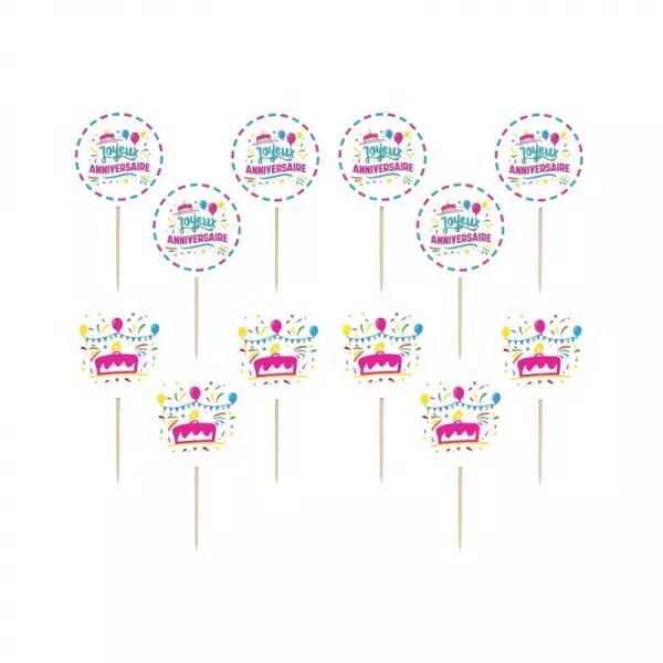  12 Cake toppers JOYEUX ANNIVERSAIRE