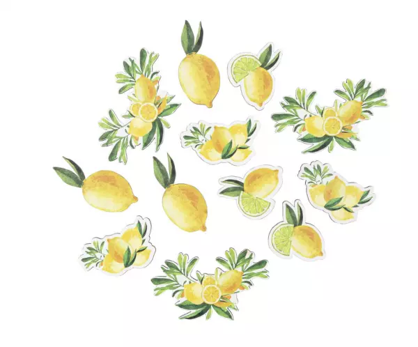 12 Confettis Citrons Bois Jaune et Vert De 5 � 6,5cm