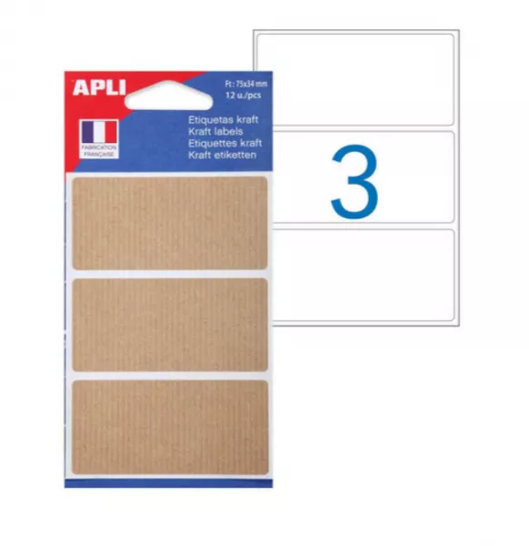 12 ETIQUETTES KRAFT 75x34MM