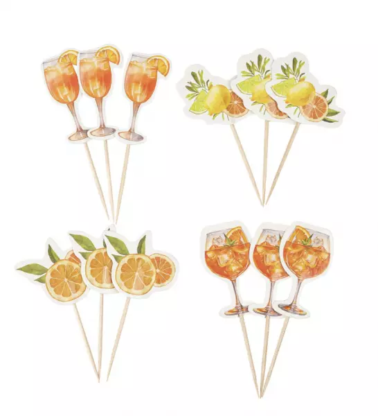 12 Pics Fizz Agrume Papier Cr�me, Orange et Jaune Env 9,5cm - Mod�les Assortis