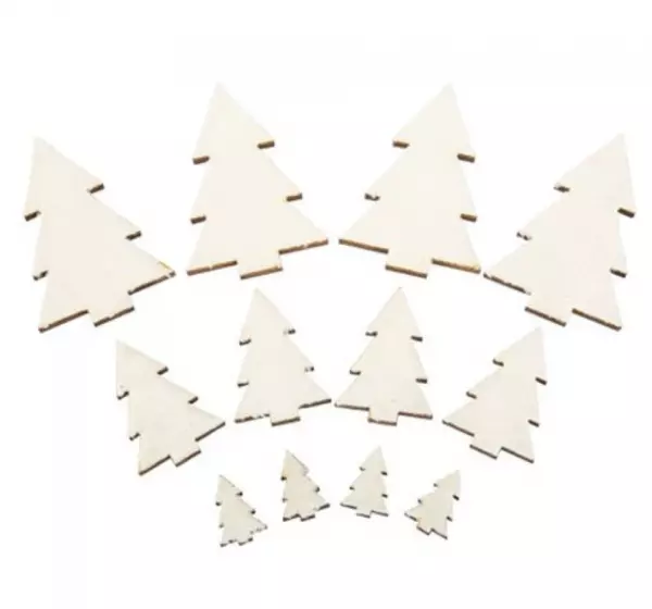 12 Sapins Bois Fourrure Blanche De 2 � 6cm