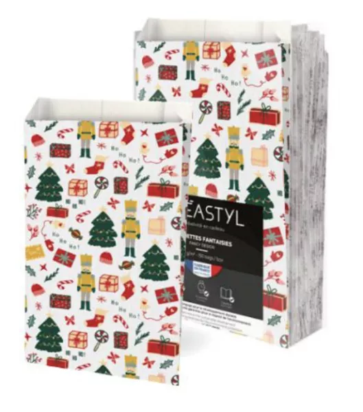 150 sacs cadeaux kraft blanc motif NOELLA 12+4.5X20cm