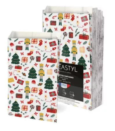 150 sacs cadeaux kraft blanc motif NOELLA 12+4.5X20cm