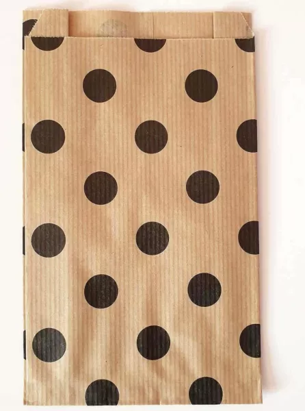150 sacs cadeaux kraft brun POIS NOIR 12+4,5x20cm