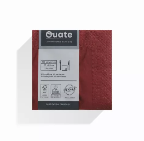 1800 Serviettes 2 plis 20x20 BORDEAUX / CG191510