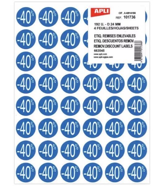 192 PASTILLES ENLEVABLES DIAMETRE 24 BLEU -40%