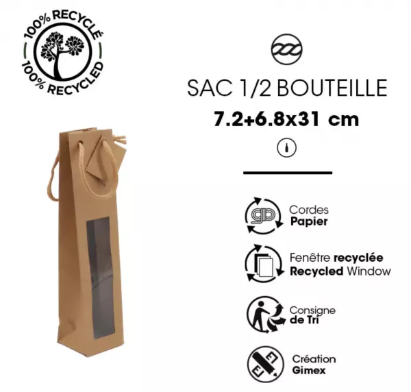 20 Sacs kraft brun 1/2 Bouteille 1F 72+68x310 / 22007