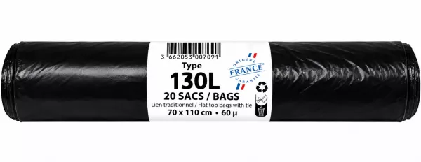 20 SACS POUBELLES STANDARDS NOIRS 130L - 55� 80 x 110