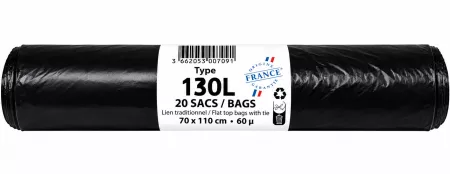20 SACS POUBELLES STANDARDS NOIRS 130L - 55&micro; 80 x 110