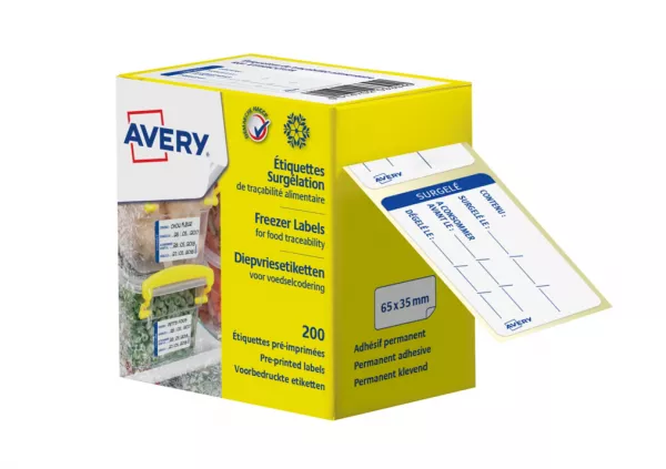 200 �tiquette de tra�abilit� alimentaire pr�-imprim�e AVERY� - Type d\'adh�sif PERMANENT