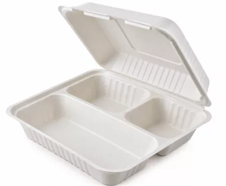 200 LUNCH BOX BAGASSE 3 COMPART 22.9x22.9x4.5cm