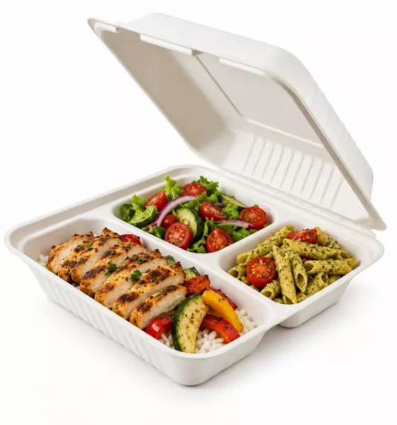 200 LUNCH BOX BAGASSE 3 COMPART 22.9x22.9x4.5cm