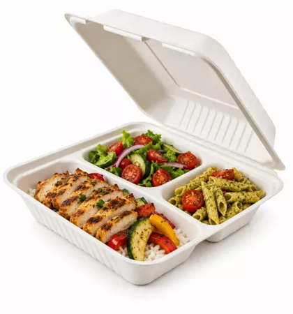 200 LUNCH BOX BAGASSE 3 COMPART 22.9x22.9x4.5cm