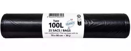 200 SACS POUBELLES STANDARDS NOIRS 100L 82X87 - 30&micro;