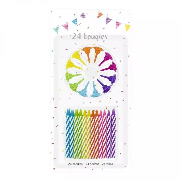 24 bougies MULTI 6 cm avec 12 supports