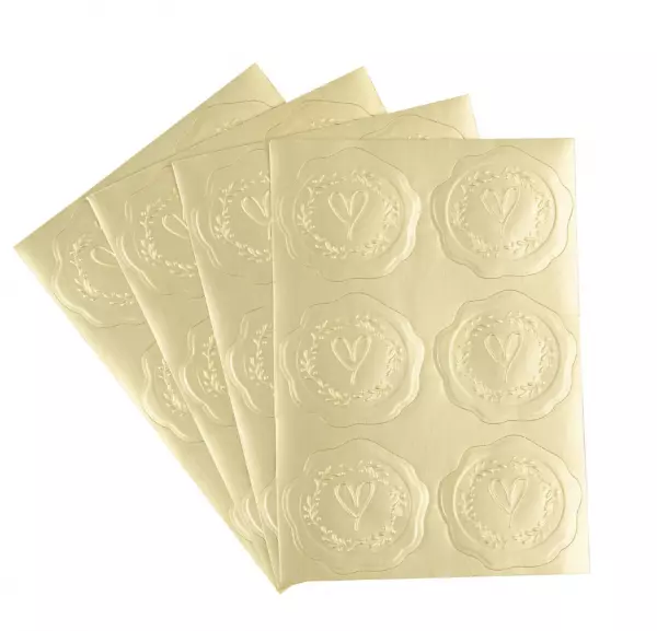 24 Stickers Effet Cachet de Cire Papier M�tallis� Or �3,5cm