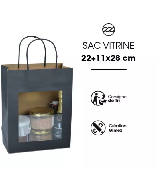 240 Sacs Kraft Mat NOIR � Fenetre 22+11x28 / 21021