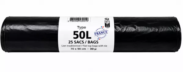 25 SACS POUBELLES STANDARDS NOIRS 50L - 68X74 - 30�